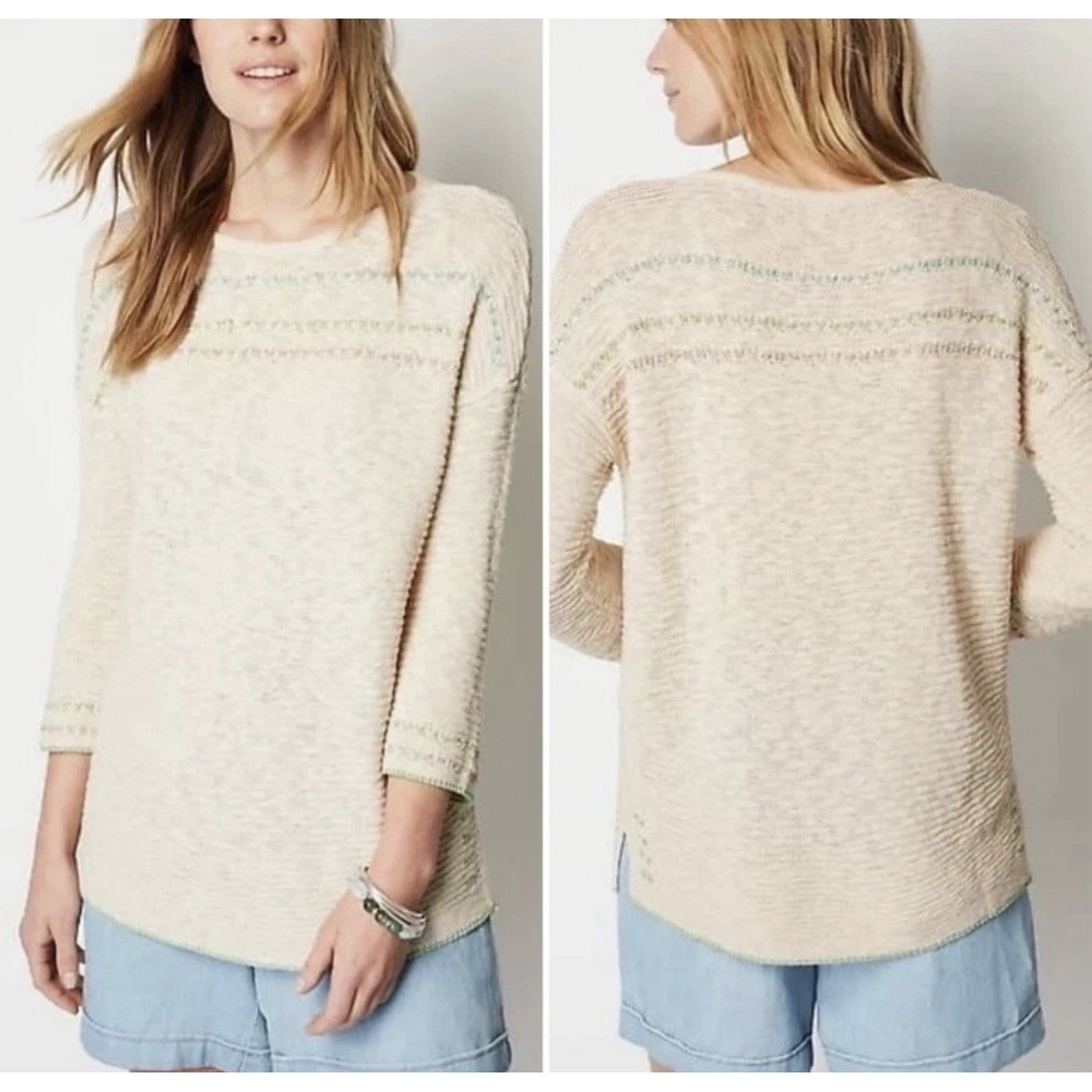 J Jill Pure Jill Textured Boat Neck Sweater Size XL Beige Lightweight Knit Top